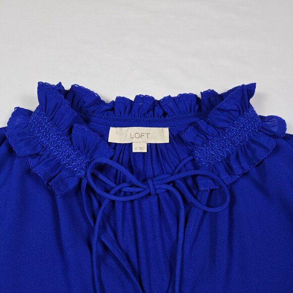 LOFT Royal‎ Blue Ruffle Tie Neck Sleeveless Blouse Romantic Feminine Sz M - Picture 11 of 11